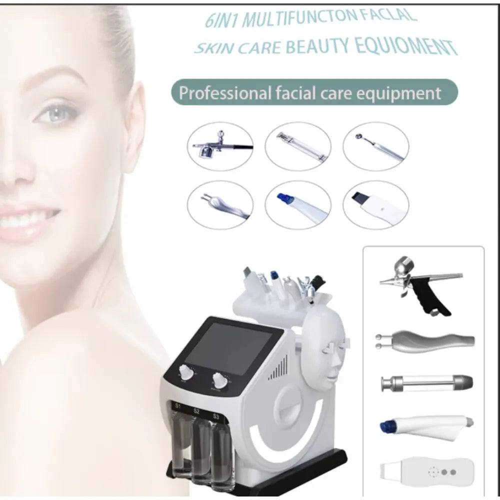 Skin Deep Cleaning 6 in 1 Oxygen Jet Small Bubble Hydrodermobrasion Hydra Skin Care Water Oxygen Jet Peel Machine With Led Mask