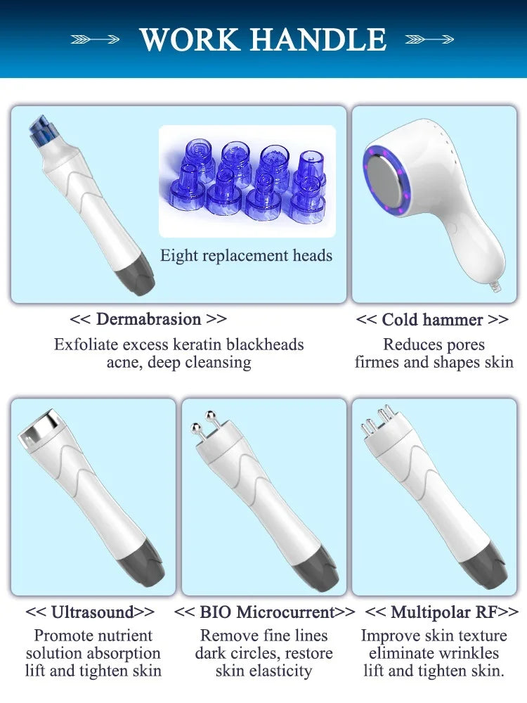 5 in 1 Desktop Hydro bubble Water Dermabrasion face cleanning BIO Microcurrent face care machine