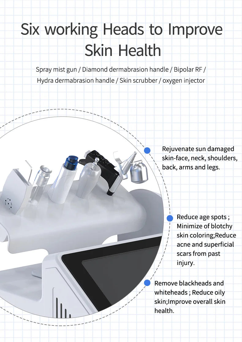 6 in1 PDT Mask Hydra Dermabrasion Oxygen Bubble Face Cleanning Hydra Dermabrasion Awua Peel Jet Face Skin Care Machine