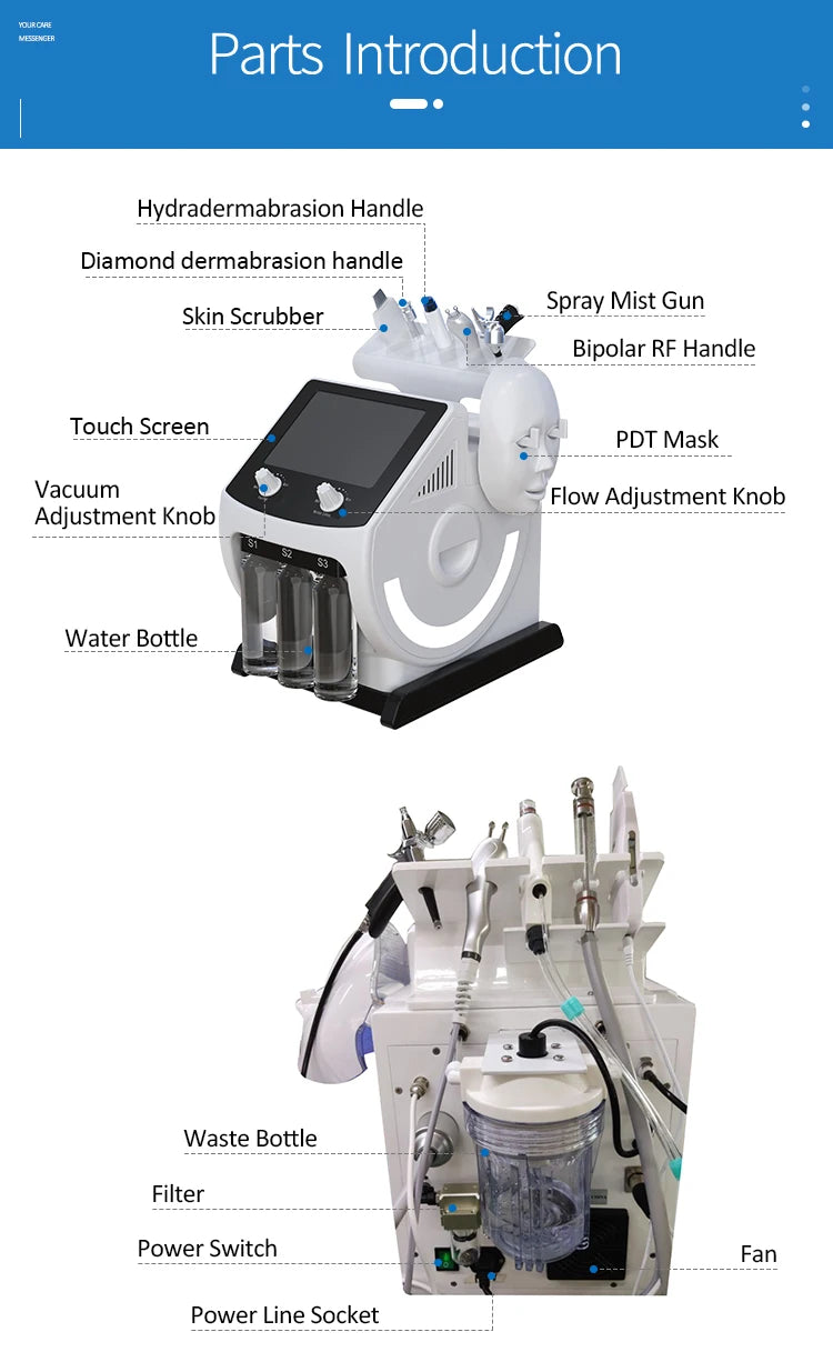 6 in1 PDT Mask Hydra Dermabrasion Oxygen Bubble Face Cleanning Hydra Dermabrasion Awua Peel Jet Face Skin Care Machine