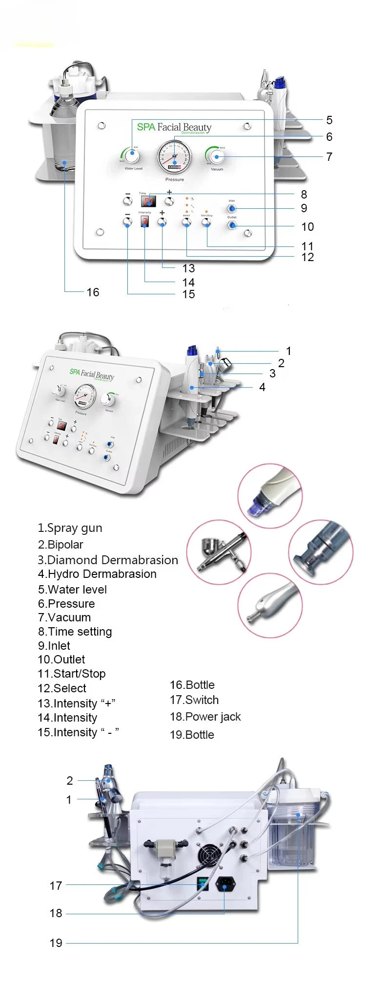 Multifunction Portable Diamond Dermabrasion Machine with Spray Function Bio  Facial Jet Peel Bio Water Oxygen Skin Care Machine