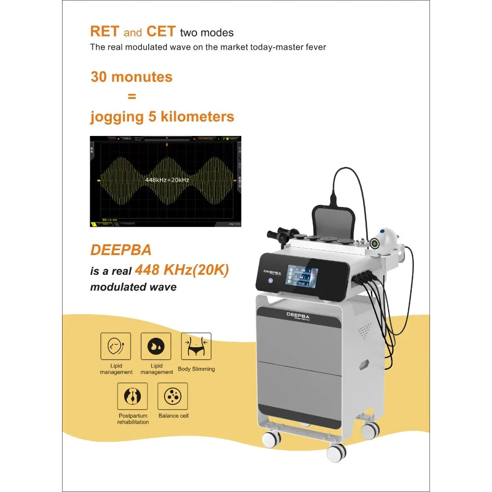 448KHZ+20KHZ RET CET Tecar Machine Diatermia Physiotherapy Machine for Fat Burning Body Shaping Healthy Care Machine