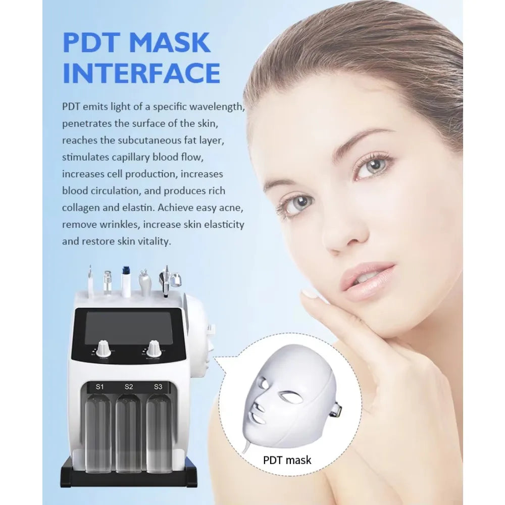 6 in1 PDT Mask Hydra Dermabrasion Oxygen Bubble Face Cleanning Hydra Dermabrasion Awua Peel Jet Face Skin Care Machine