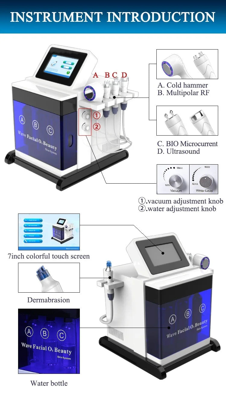 5 in 1 Desktop Hydro bubble Water Dermabrasion face cleanning BIO Microcurrent face care machine