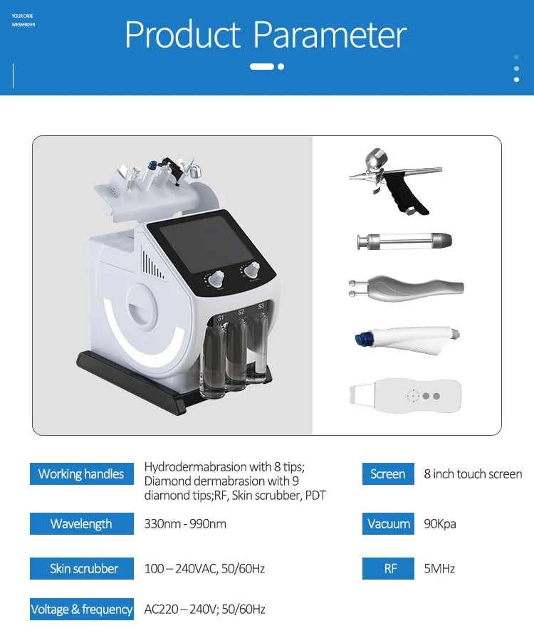 6 in1 PDT Mask Hydra Dermabrasion Oxygen Bubble Face Cleanning Hydra Dermabrasion Awua Peel Jet Face Skin Care Machine